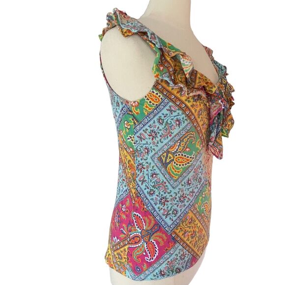 Ralph Lauren Ruffled Paisley Top Size L Sleeveless Boho Countrycore 100% Cotton - Picture 5 of 9